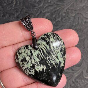 Heart Shaped Chinese Writing Stone Pendant Stone Crystal Jewelry